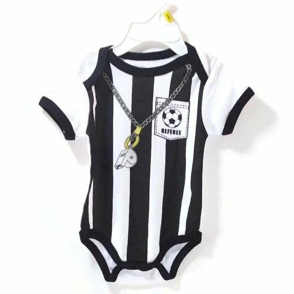 Baby Boy Bodysuit 3-6M One Piece Football Coach Short Sleeves Outfit Black/White - Picture 3 of 4